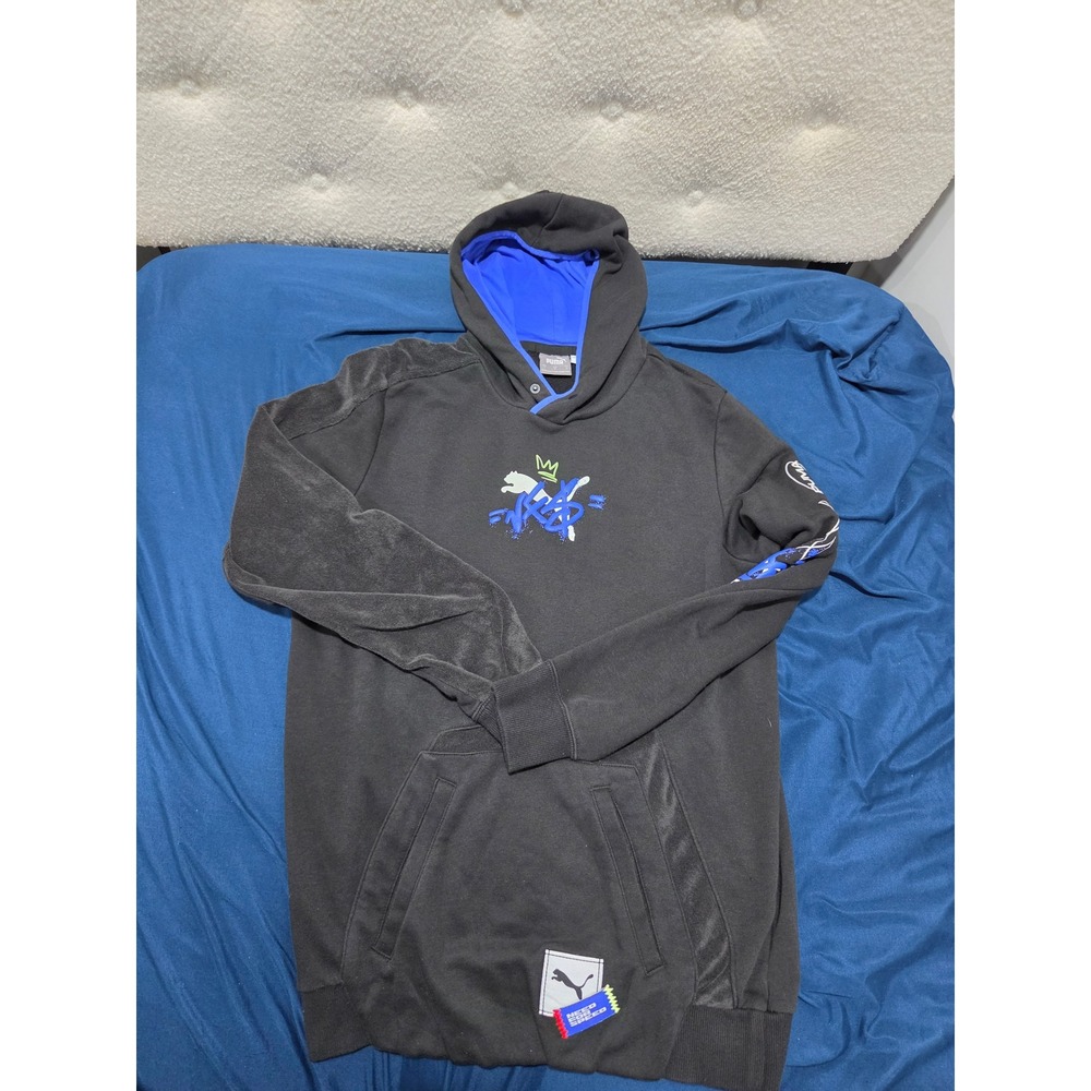 Puma x Need For Speed Unbound Hoodie Mens Small Black Blue Graffiti Sweatshirt